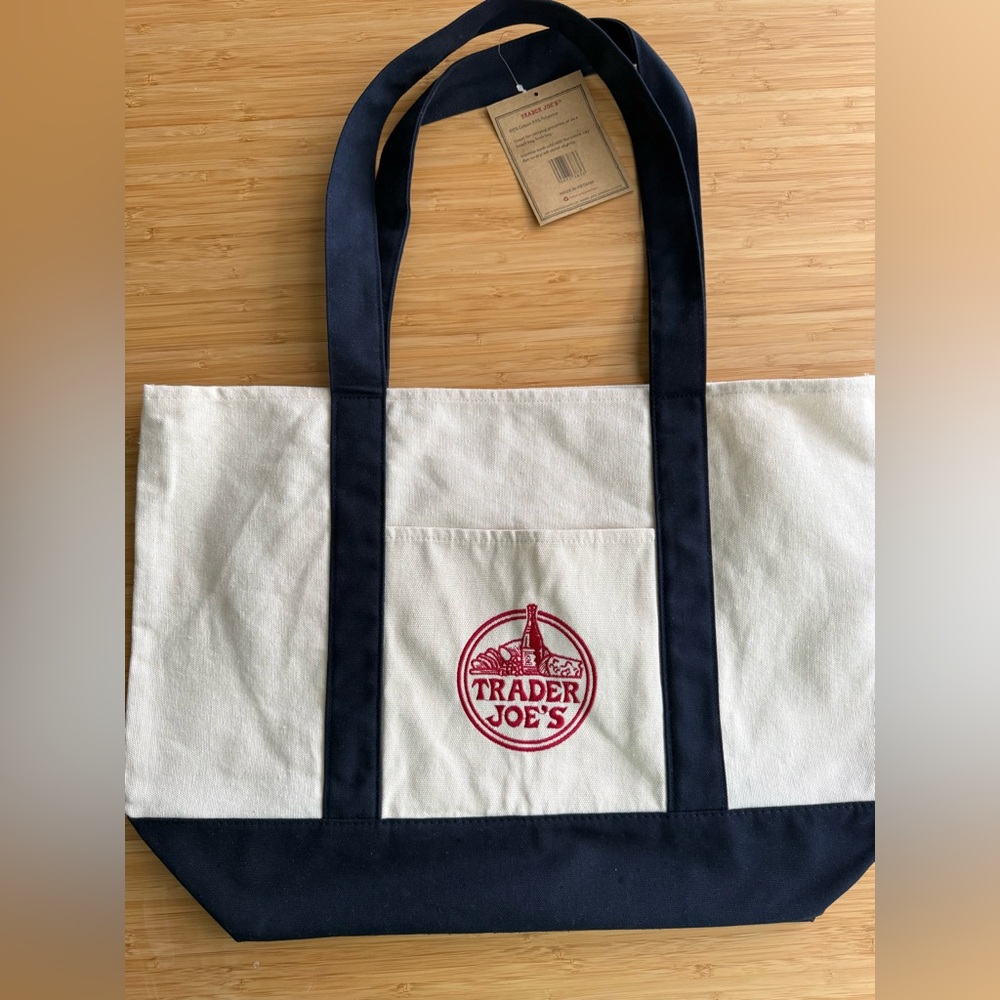Trader Joe’s Navy Canvas Tote Bag Large Reusable NWT